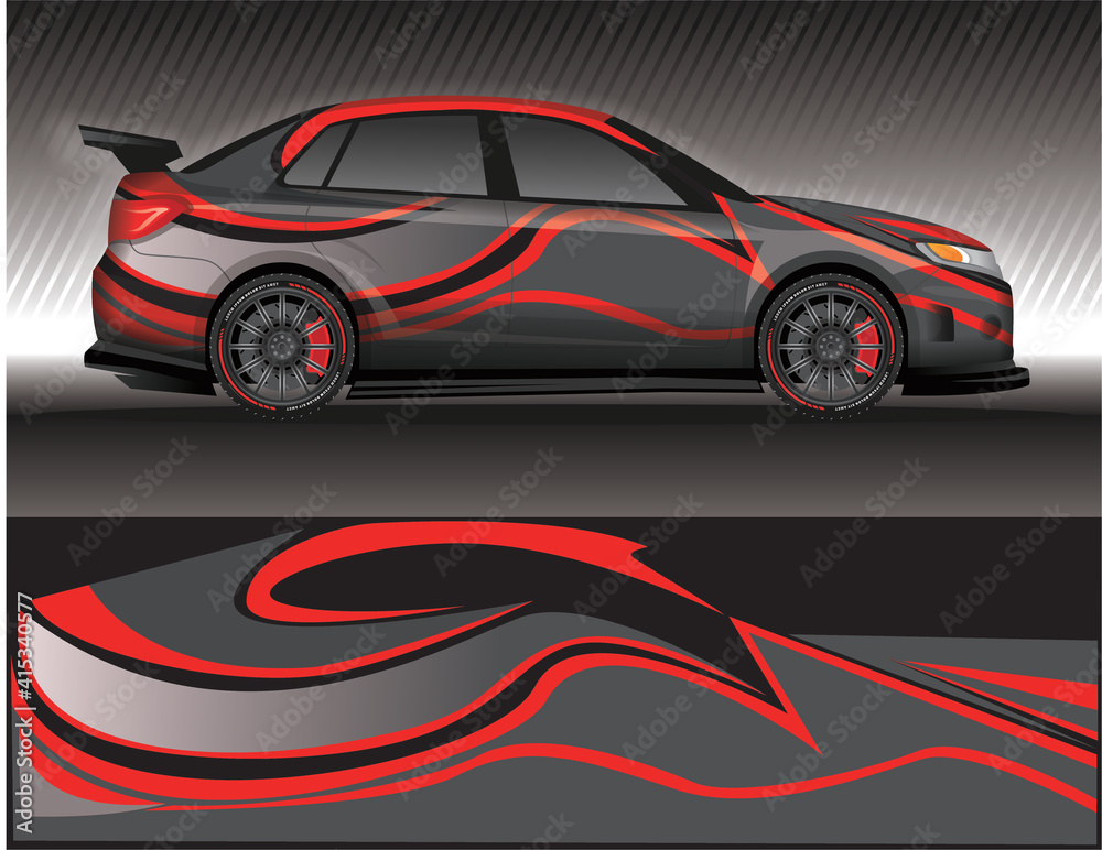 Car livery wrap decal, rally race style vector illustration abstract background