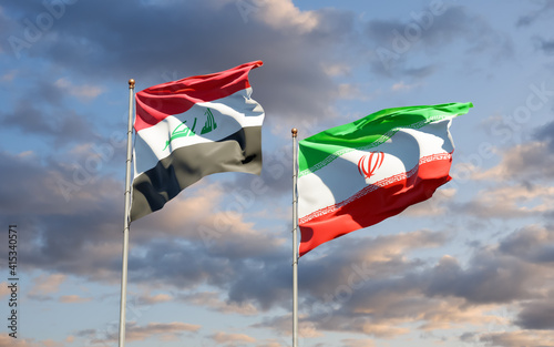 Flags of Iraq and Iran.