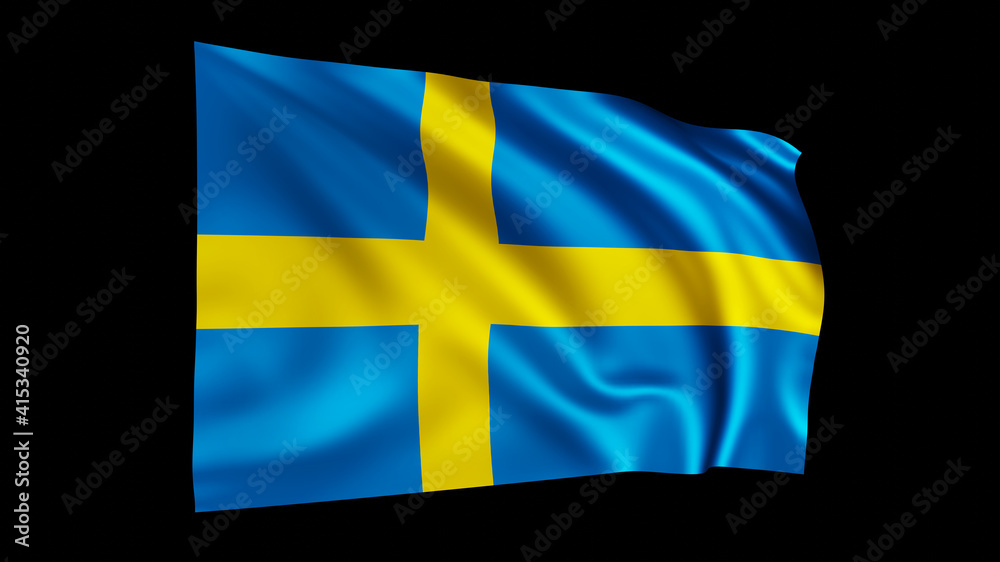 The flag of Sweden isolated on black, realistic 3D wavy Swedish flag render illustration. The flag of Sweden isolated on black, realistic 3D wavy Swedish flag render illustration.