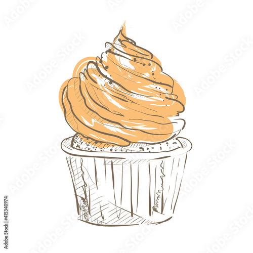 Hand drawn illustration of tasty cupcake. Vector illustration