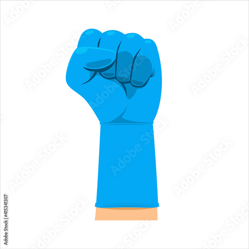 Clenching Fist with Blue glove. Isolated Vector Illustration