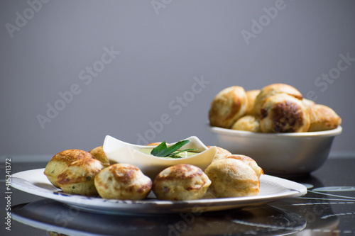 Indian Home Made Recipe 'Aappe' with Green Chatni. Specialty Of South Indian Food