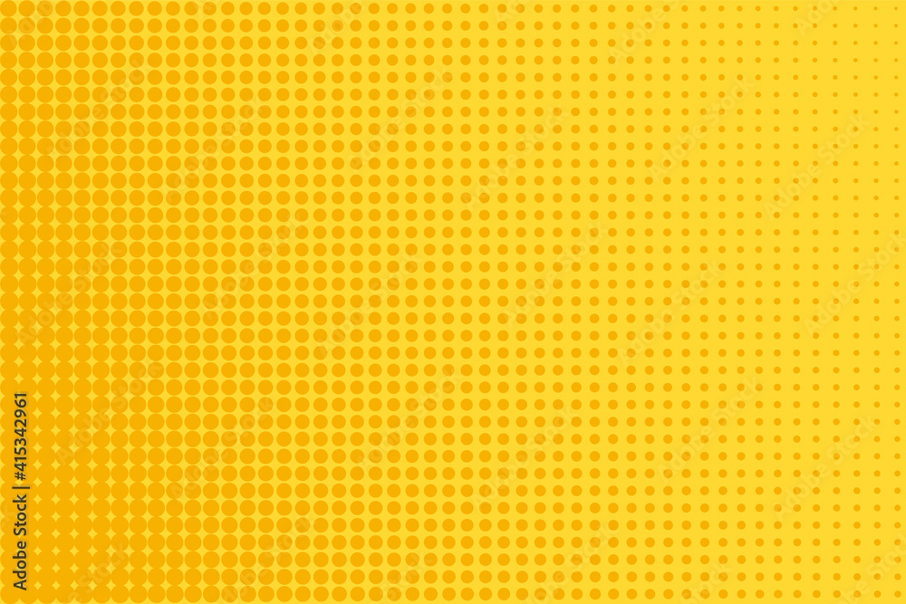Halftone pop art pattern. Yellow comic background. Half tone texture with dots. Cartoon splash effect with circles. Retro abstract print. Vector illustration. Geometric spots duotone cover. Halftone pop art pattern. Yellow comic background. Half tone texture with dots. Cartoon splash effect with circles. Retro abstract print. Vector illustration. Geometric spots duotone cover.