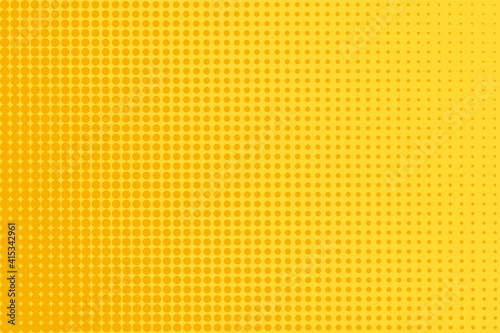 Halftone pop art pattern. Yellow comic background. Half tone texture with dots. Cartoon splash effect with circles. Retro abstract print. Vector illustration. Geometric spots duotone cover.