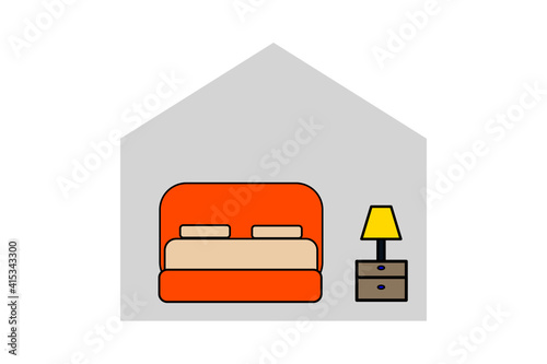 Double bed in Bedroom, Hotel furniture flat background, icon symbol, illustration graphic vector