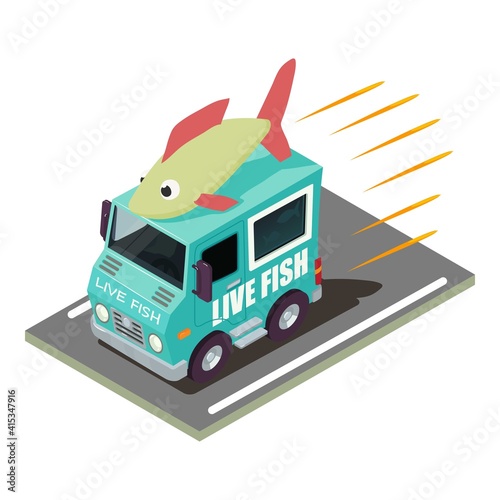 Fish delivery icon. Isometric illustration of fish delivery vector icon for web