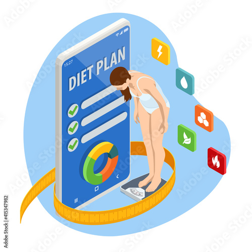 Isometric Diet programs, Diet Plan Concept. Nutrition diet, weight-management diet, individual dietary service concept. Healthy eating for weight control.