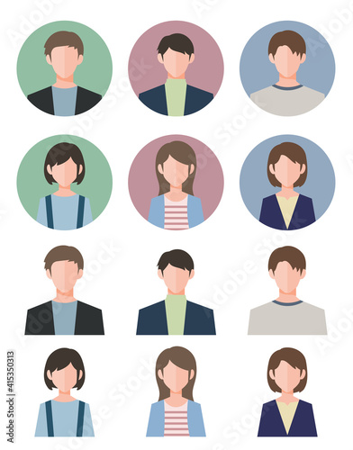 人物アイコンセット・フラットイラスト・カジュアル・アバター・男女　Flat illustration avatar, icon