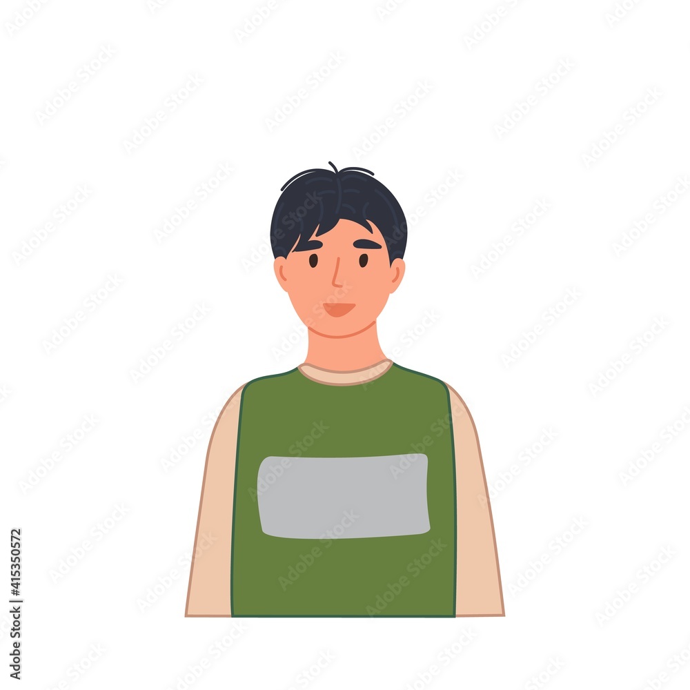 Smiling boy portrait in casual clothing in cartoon flat style. Kid avatar isolated on white. Happy teenager. Vector illustration character profile. Smiling boy portrait in casual clothing in cartoon flat style. Kid avatar isolated on white. Happy teenager. Vector illustration character profile.