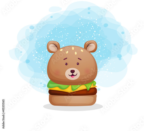 Cute little burger in animal illustration. bear cartoon character Premium Vector