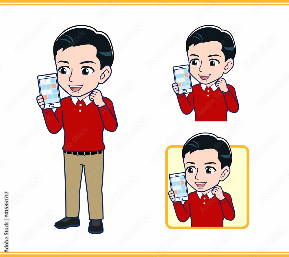 赤い長袖を着た若い男性