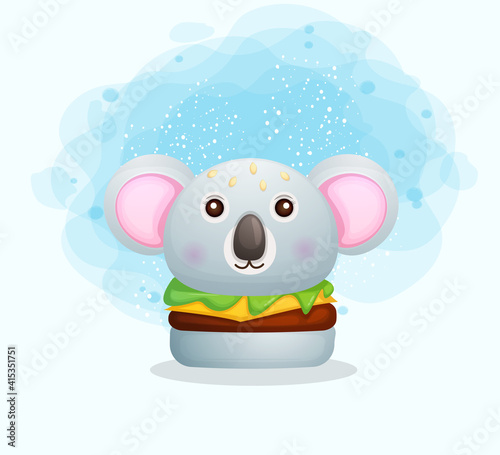 Cute little burger in animal illustration. koala cartoon character Premium Vector
