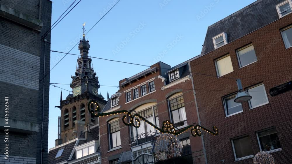 Nijmegen, Gelderland 01-11-2021, Netherlands. Saint Stephen's Church in the center of Nijmegen. Panning 4K Nijmegen, Gelderland 01-11-2021, Netherlands. Saint Stephen's Church in the center of Nijmegen. Panning 4K
