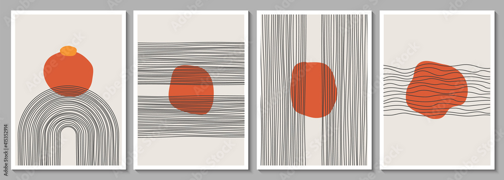 Fototapeta premium Geometric minimalist abstract hand painted poster for wall decor, print design. Vector illustration linear shapes canvas