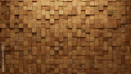 Wallpaper Mural Wood Block Wall background. Mosaic Wallpaper with Light and Dark Timber Square tile pattern. 3D Render  Torontodigital.ca