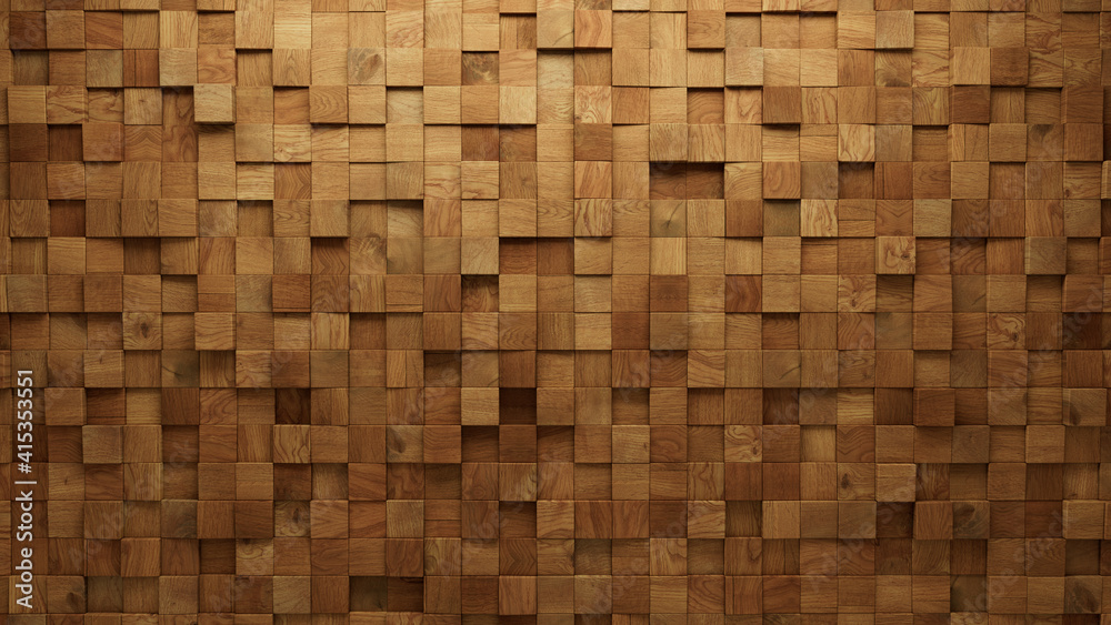 Wood Block Wall background. Mosaic Wallpaper with Light and Dark Timber Square tile pattern. 3D Render Wood Block Wall background. Mosaic Wallpaper with Light and Dark Timber Square tile pattern. 3D Render