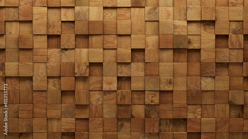 Wallpaper Mural Wood Block Wall background. Mosaic Wallpaper with Light and Dark Timber Square tile pattern. 3D Render  Torontodigital.ca