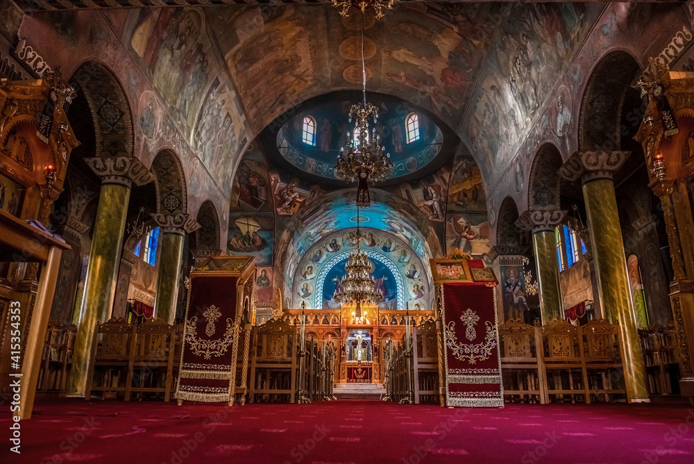 interior view of orthodox Christian church in Greece