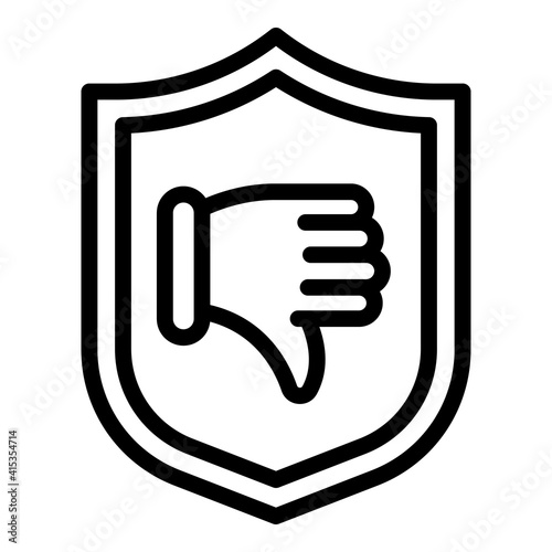 Shield dislike icon. Outline shield dislike vector icon for web design isolated on white background