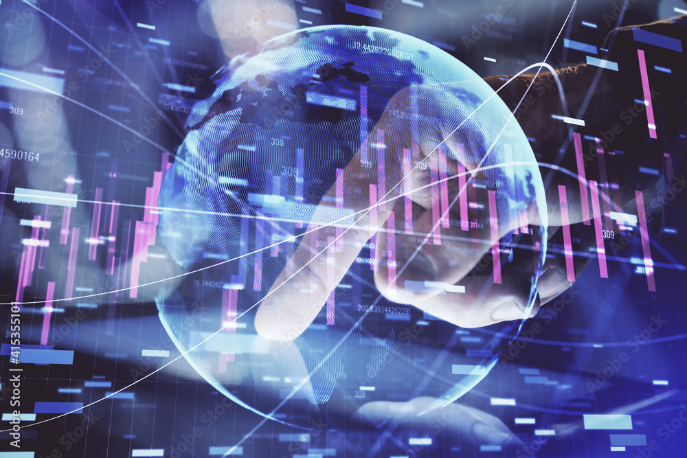 Multi exposure of man's hands holding and using a phone and financial chart drawing. Market analysis concept. Multi exposure of man's hands holding and using a phone and financial chart drawing. Market analysis concept.