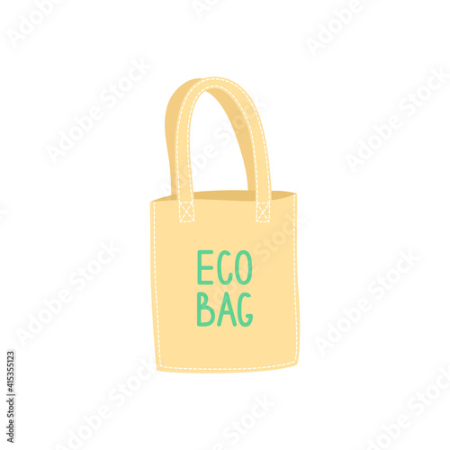 Hand drawn eco bag insulated on white, plastic pollution sollution concept. Vector illustration use eco friendly bag or textile bag, don't use plastic bag.