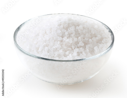 Obraz na płótnie Sea salt in glass bowl isolated on white background with clipping path w salonie