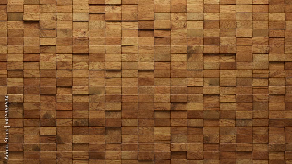 Wood Block Wall background. Mosaic Wallpaper with Light and Dark Timber Rectangle tile pattern. 3D Render Wood Block Wall background. Mosaic Wallpaper with Light and Dark Timber Rectangle tile pattern. 3D Render