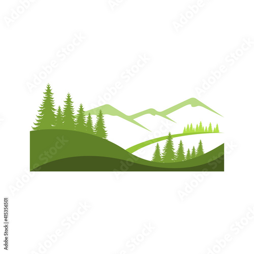 Landscape mountain pine tree design outdoor logo