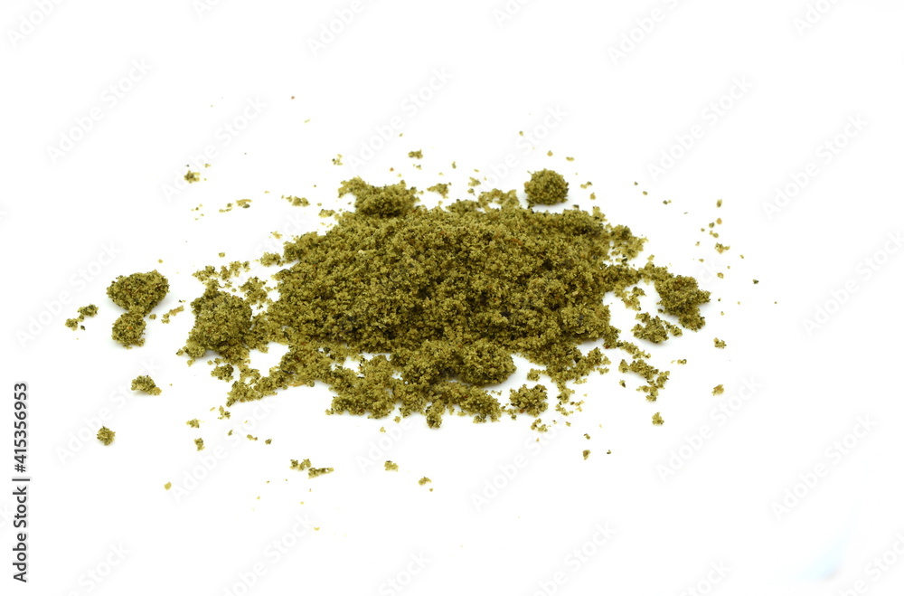 Ground pumkin seed isolated on white background. Pile of fresh pumpkin seed flour isolated. Pumpkin protein. Ground pumkin seed isolated on white background. Pile of fresh pumpkin seed flour isolated. Pumpkin protein.