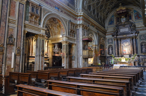 The nave of baroque church Chiesa di San Carlo Borromeo, Turin