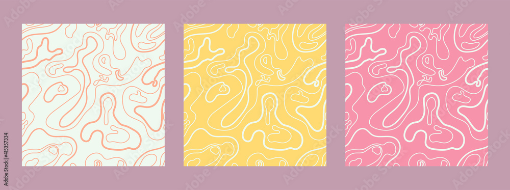 Abstract simple minimalistic liquid marble pattern. Flat design. Swirls of color. Seamless pastel background