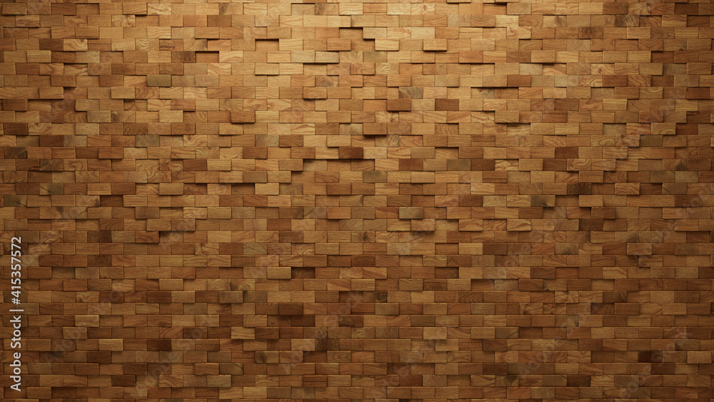 Wood Block Wall background. Mosaic Wallpaper with Light and Dark Timber Rectangle tile pattern. 3D Render Wood Block Wall background. Mosaic Wallpaper with Light and Dark Timber Rectangle tile pattern. 3D Render