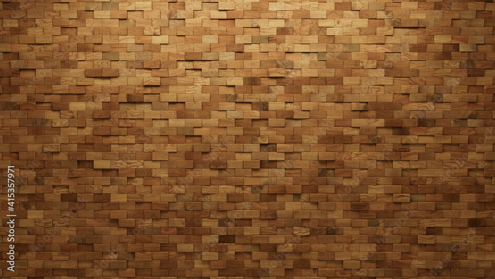 Wood Block Wall background. Mosaic Wallpaper with Light and Dark Timber Rectangle tile pattern. 3D Render Wood Block Wall background. Mosaic Wallpaper with Light and Dark Timber Rectangle tile pattern. 3D Render