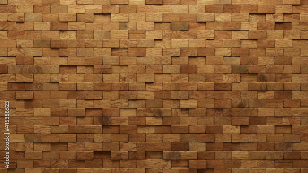 Wood Block Wall background. Mosaic Wallpaper with Light and Dark Timber Rectangle tile pattern. 3D Render Wood Block Wall background. Mosaic Wallpaper with Light and Dark Timber Rectangle tile pattern. 3D Render