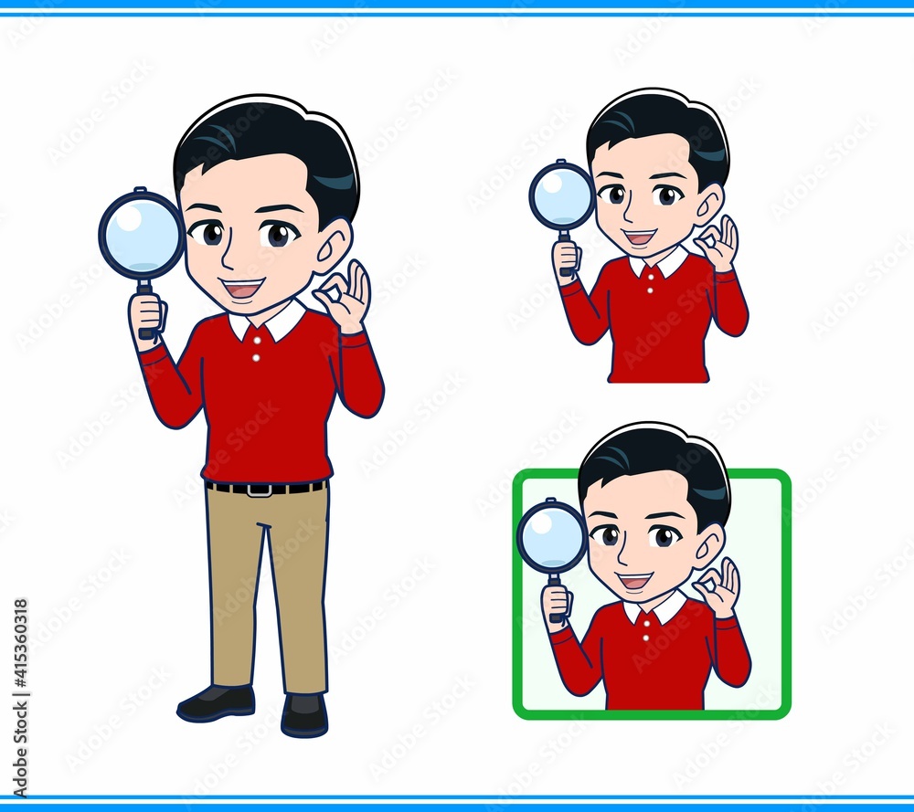 赤い長袖を着た若い男性