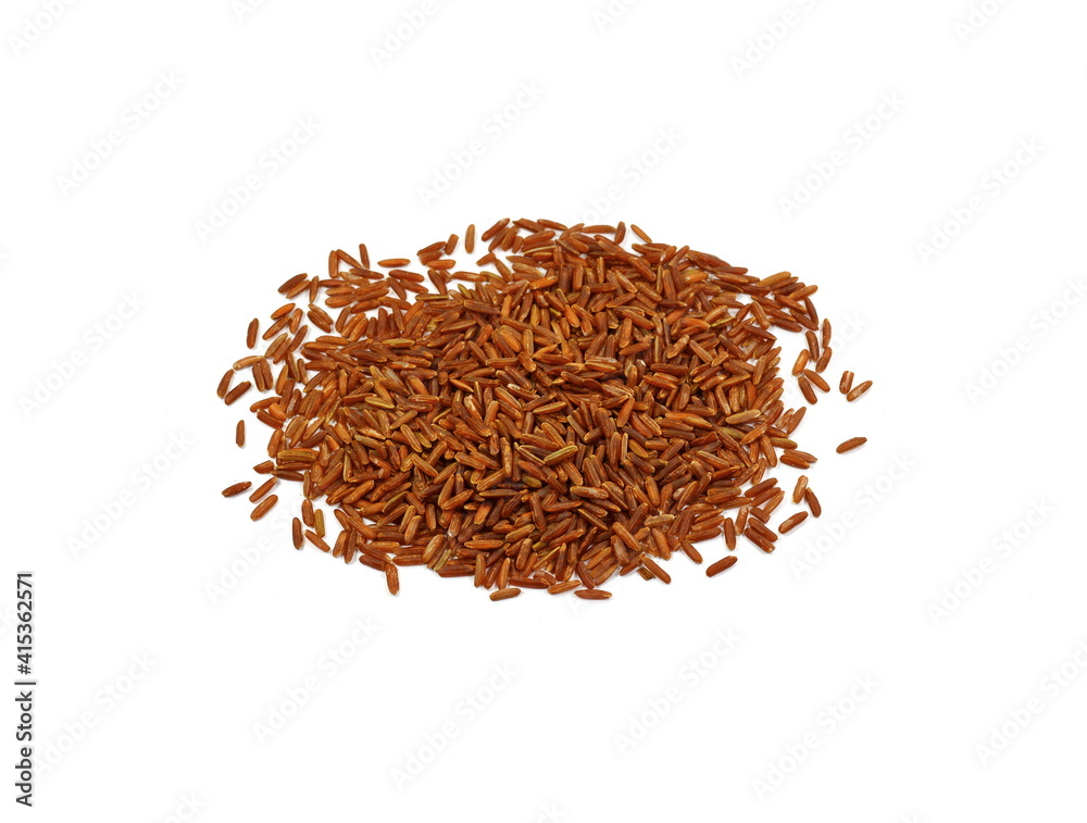 Heap of red rice isolated on white background, food