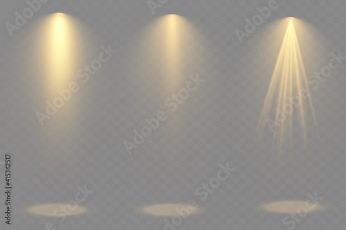 Scene illumination, transparent effects on a plaid dark background. Bright lighting with spotlights.