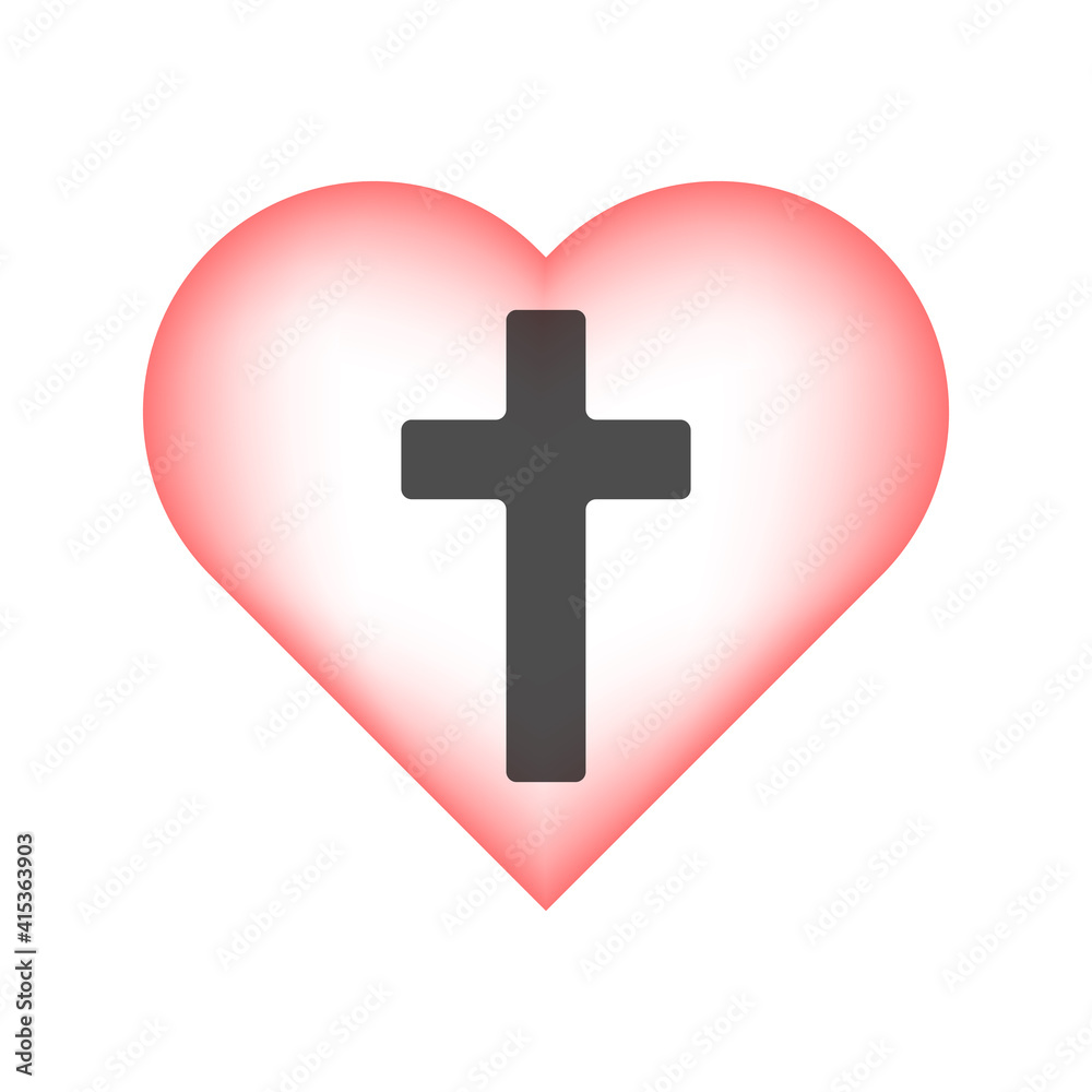 Red heart icon with grey cross. Concept of religious heart icon with cross. Icon for graphic design, website. Vector icon of symbols of faith, religion, Christianity. Vector illustration. Red heart icon with grey cross. Concept of religious heart icon with cross. Icon for graphic design, website. Vector icon of symbols of faith, religion, Christianity. Vector illustration.