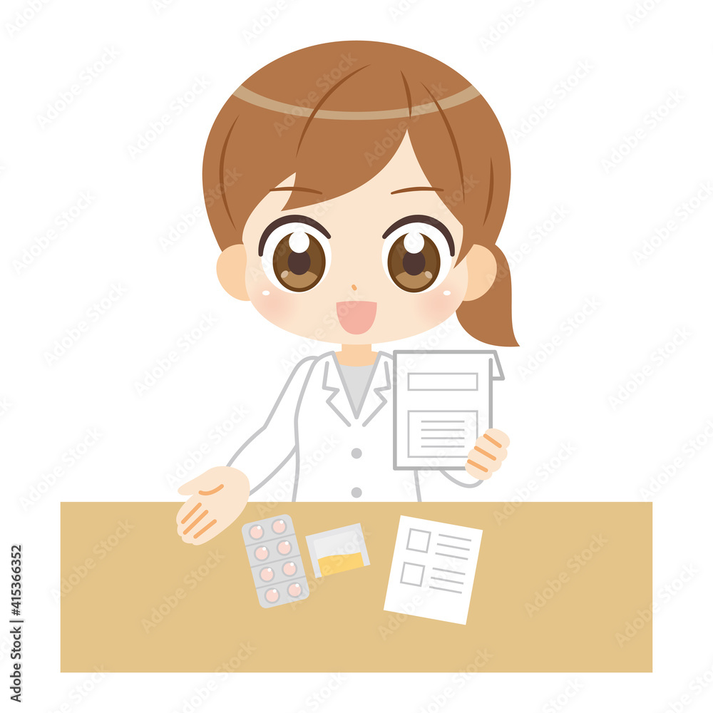 Pharmacist anime manga illustration 薬剤師のアニメ風キャラクター