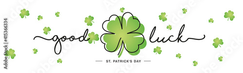 Fotografiet Good Luck St Patrick's Day handwritten typography lettering line design four lea