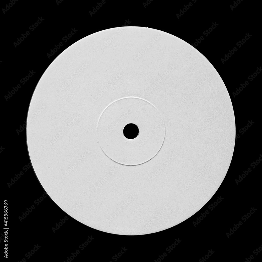 White Blank Vinyl Record Disc Label Sticker Template Mock Up. Isolated on  Black Stock Photo | Adobe Stock