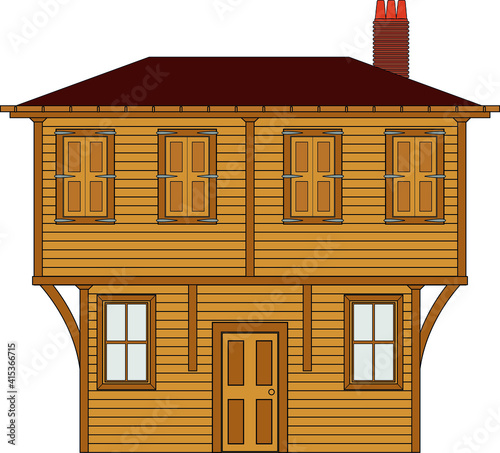 An typical Ottoman / Turkish wooden house in Istanbul. Vector.
