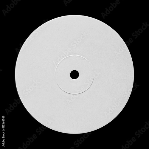 White Blank Vinyl Record Disc Label Sticker Template Mock Up. Isolated on Black  photo