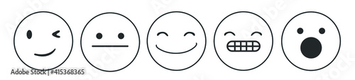 Iconic illustration of satisfaction level. Range to assess the emotions of your content. Feedback in form of emotions. User experience.