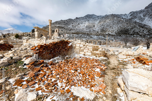 Gymnasium.Welcome to Sagalassos. Isparta, Turkey.To visit the sprawling ruins of Sagalassos, high amid the jagged peaks of Akdag, is to approach myth: the ancient ruined city set in stark. photo