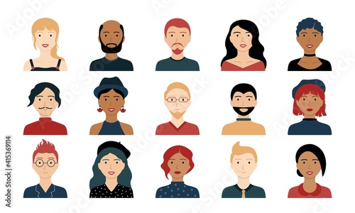 Avatar portraits. Business people diverse faces, man and woman persons, team group and employee, Vector isolated characters