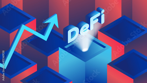 Vector illustration banner concept of DEFI growth. Cryptocurrency is rising in price.