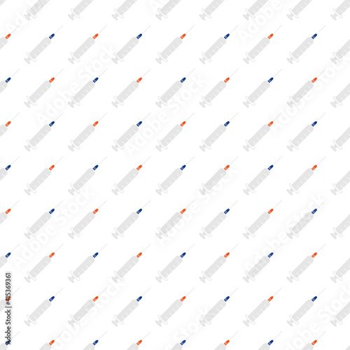 Medical syringes, vaccine injections vector cartoon style seamless pattern background. Vaccination concept.
