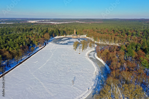 Aerial from hunting lodge Hubertus in winter in the Netherlands photo