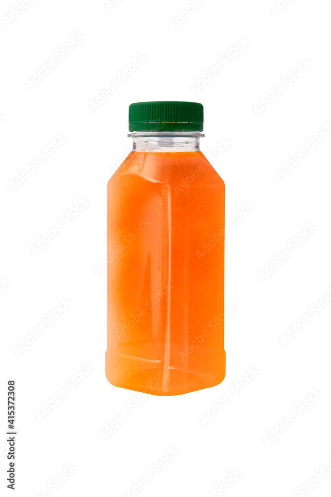 Plastic organic juice bottles with fresh juice isolated on white background Plastic organic juice bottles with fresh juice isolated on white background